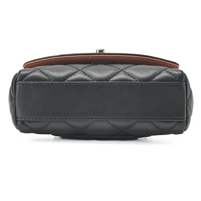 CHANEL Chain Shoulder Bag Minimatilass? 16 Lambskin x Canvas Black Gold-Tone Hardware, Pre-Owned