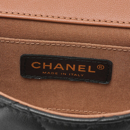 CHANEL Chain Shoulder Bag Minimatilass? 16 Lambskin x Canvas Black Gold-Tone Hardware, Pre-Owned