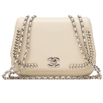 CHANEL Lambskin Turn Lock Full Flap Luxury Line Chain Shoulder Ivory Silver-Tone Hardware, Pre-Owned