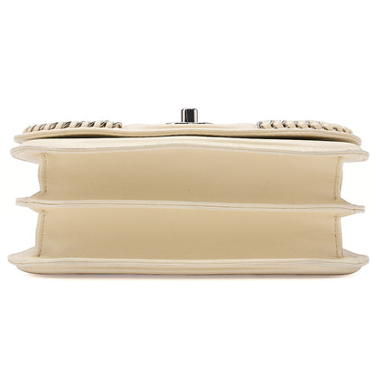 CHANEL Lambskin Turn Lock Full Flap Luxury Line Chain Shoulder Ivory Silver-Tone Hardware, Pre-Owned