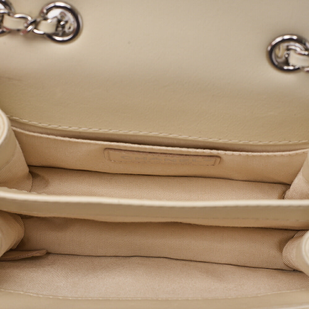 CHANEL Lambskin Turn Lock Full Flap Luxury Line Chain Shoulder Ivory Silver-Tone Hardware, Pre-Owned