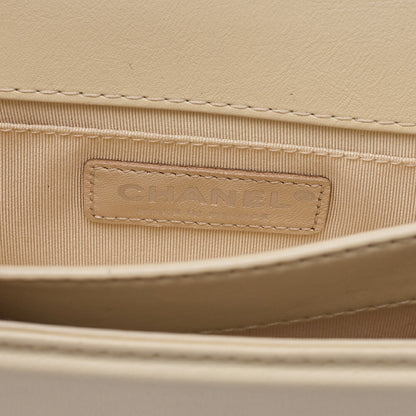 CHANEL Lambskin Turn Lock Full Flap Luxury Line Chain Shoulder Ivory Silver-Tone Hardware, Pre-Owned