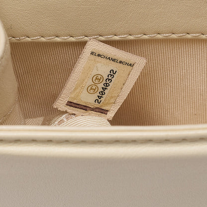 CHANEL Lambskin Turn Lock Full Flap Luxury Line Chain Shoulder Ivory Silver-Tone Hardware, Pre-Owned
