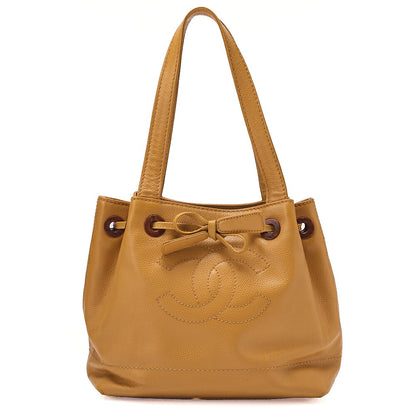CHANEL Tote Bag Caviar Skin Coco Mark Wood Pattern Drawstring Pouch Gold-Tone Hardware, Pre-Owned
