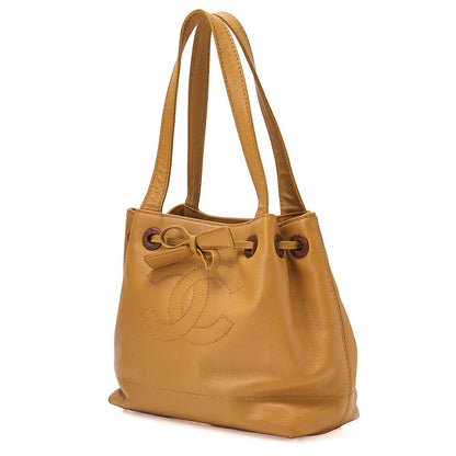CHANEL Tote Bag Caviar Skin Coco Mark Wood Pattern Drawstring Pouch Gold-Tone Hardware, Pre-Owned