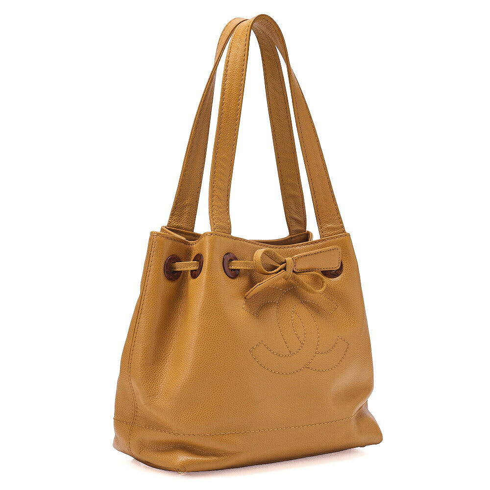 CHANEL Tote Bag Caviar Skin Coco Mark Wood Pattern Drawstring Pouch Gold-Tone Hardware, Pre-Owned