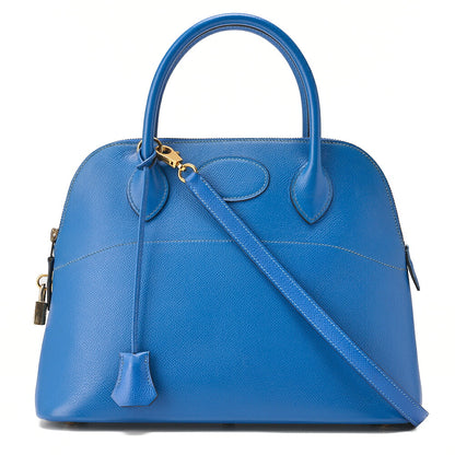 HERMES Herm?s Bolide 31 Handbag Shoulder Bag Cuchebel Blue Gold-Tone Hardware, Pre-Owned