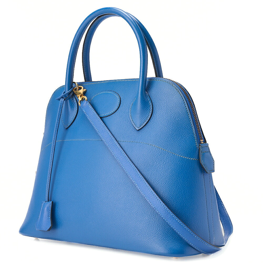 HERMES Herm?s Bolide 31 Handbag Shoulder Bag Cuchebel Blue Gold-Tone Hardware, Pre-Owned
