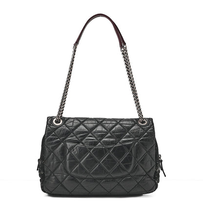 CHANEL Vintage Calf x Tweed Matelasse Single Chain Shoulder Bag Black Silver-Tone Hardware, Pre-Owned