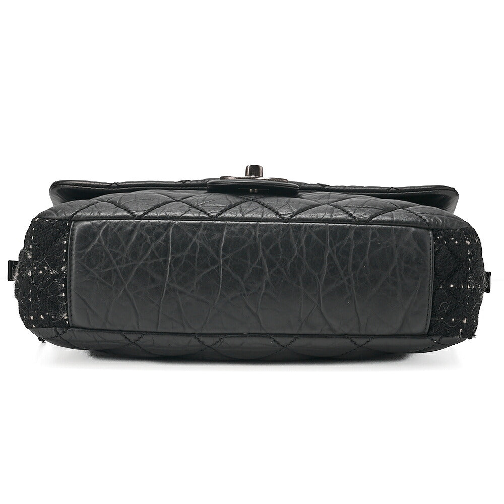 CHANEL Vintage Calf x Tweed Matelasse Single Chain Shoulder Bag Black Silver-Tone Hardware, Pre-Owned
