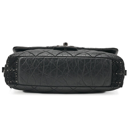 CHANEL Vintage Calf x Tweed Matelasse Single Chain Shoulder Bag Black Silver-Tone Hardware, Pre-Owned