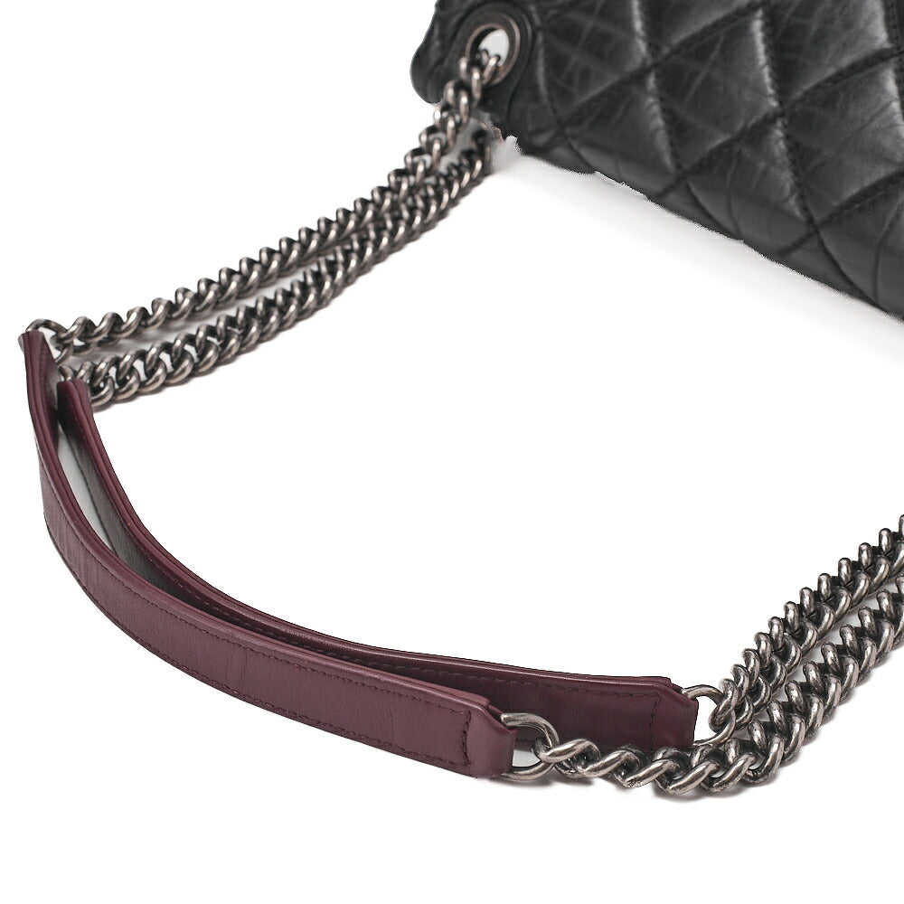 CHANEL Vintage Calf x Tweed Matelasse Single Chain Shoulder Bag Black Silver-Tone Hardware, Pre-Owned