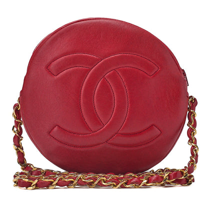CHANEL Lambskin Coco Mark Round Chain Shoulder Red Gold-Tone Hardware, Pre-Owned