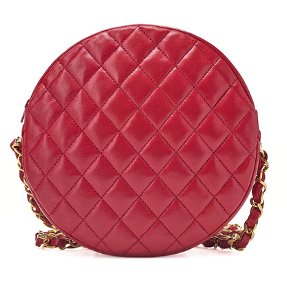 CHANEL Lambskin Coco Mark Round Chain Shoulder Red Gold-Tone Hardware, Pre-Owned