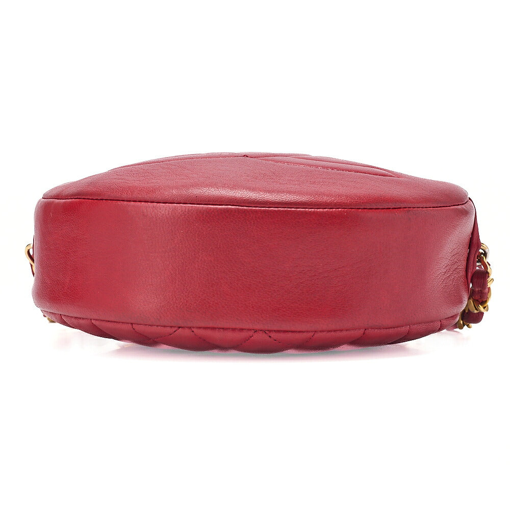 CHANEL Lambskin Coco Mark Round Chain Shoulder Red Gold-Tone Hardware, Pre-Owned