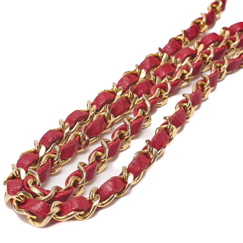 CHANEL Lambskin Coco Mark Round Chain Shoulder Red Gold-Tone Hardware, Pre-Owned
