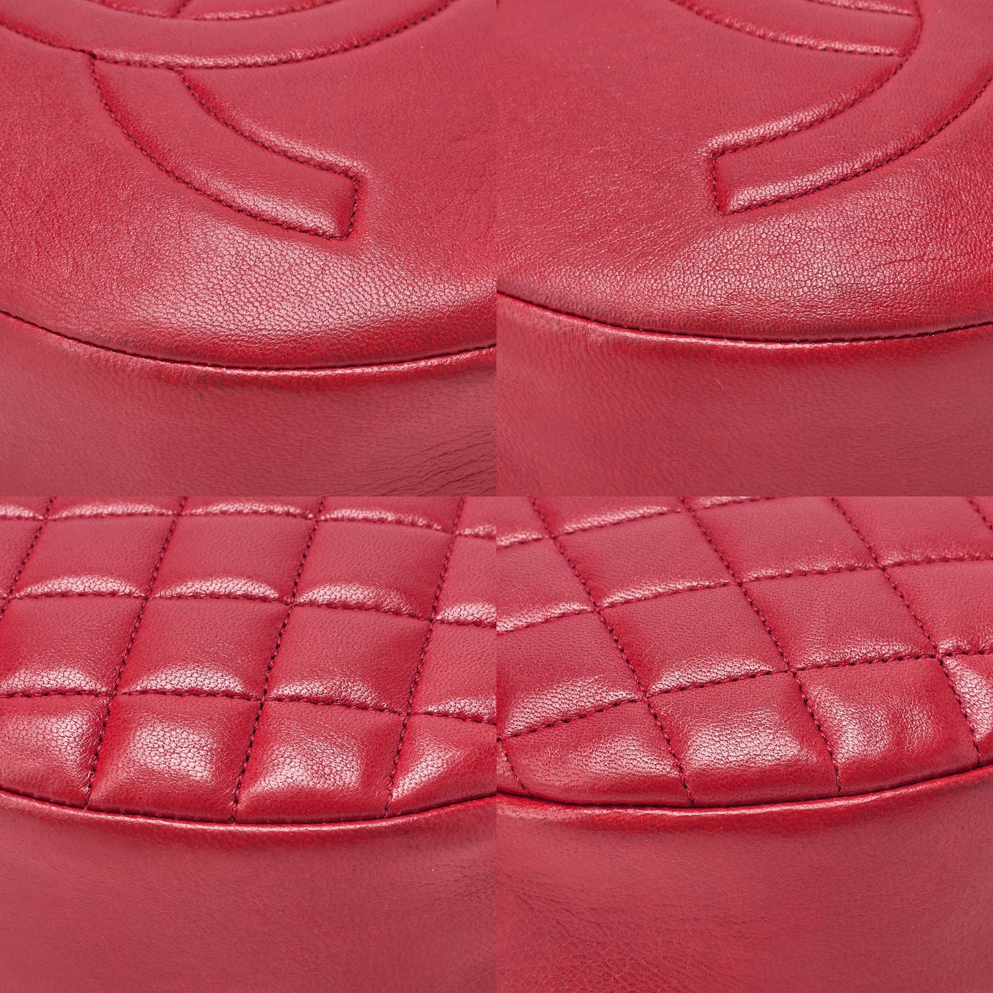CHANEL Lambskin Coco Mark Round Chain Shoulder Red Gold-Tone Hardware, Pre-Owned