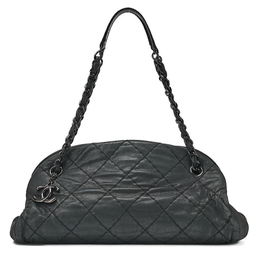 CHANEL Sparkle Leather Mademoiselle Coco Charm Boring Bag Black Black-Tone Hardware, Pre-Owned