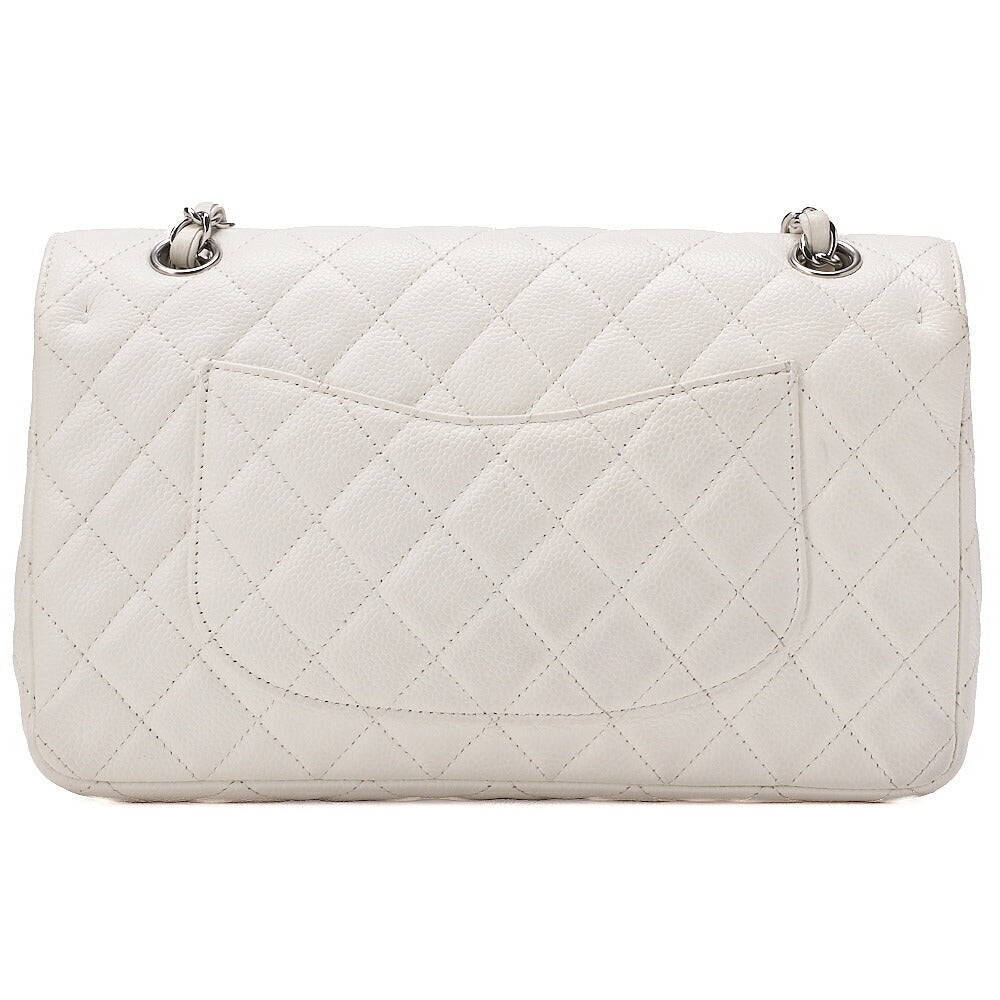 CHANEL Caviar Skin Matelasse 25cm Double Flap Chain Shoulder Bag White Silver-Tone Hardware, Pre-Owned