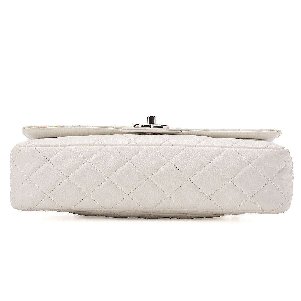 CHANEL Caviar Skin Matelasse 25cm Double Flap Chain Shoulder Bag White Silver-Tone Hardware, Pre-Owned