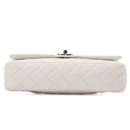 CHANEL Caviar Skin Matelasse 25cm Double Flap Chain Shoulder Bag White Silver-Tone Hardware, Pre-Owned
