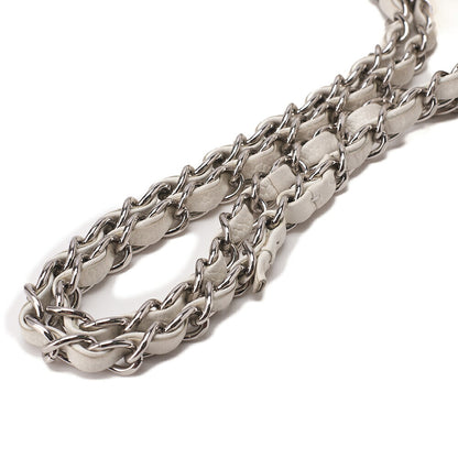 CHANEL Caviar Skin Matelasse 25cm Double Flap Chain Shoulder Bag White Silver-Tone Hardware, Pre-Owned