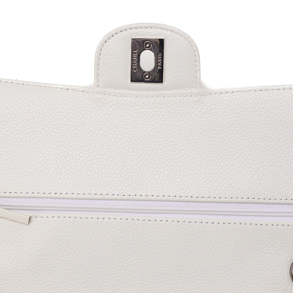 CHANEL Caviar Skin Matelasse 25cm Double Flap Chain Shoulder Bag White Silver-Tone Hardware, Pre-Owned