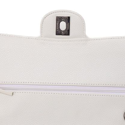 CHANEL Caviar Skin Matelasse 25cm Double Flap Chain Shoulder Bag White Silver-Tone Hardware, Pre-Owned
