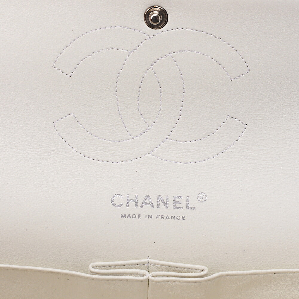 CHANEL Caviar Skin Matelasse 25cm Double Flap Chain Shoulder Bag White Silver-Tone Hardware, Pre-Owned