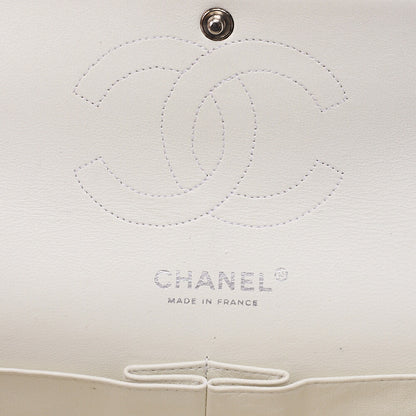 CHANEL Caviar Skin Matelasse 25cm Double Flap Chain Shoulder Bag White Silver-Tone Hardware, Pre-Owned