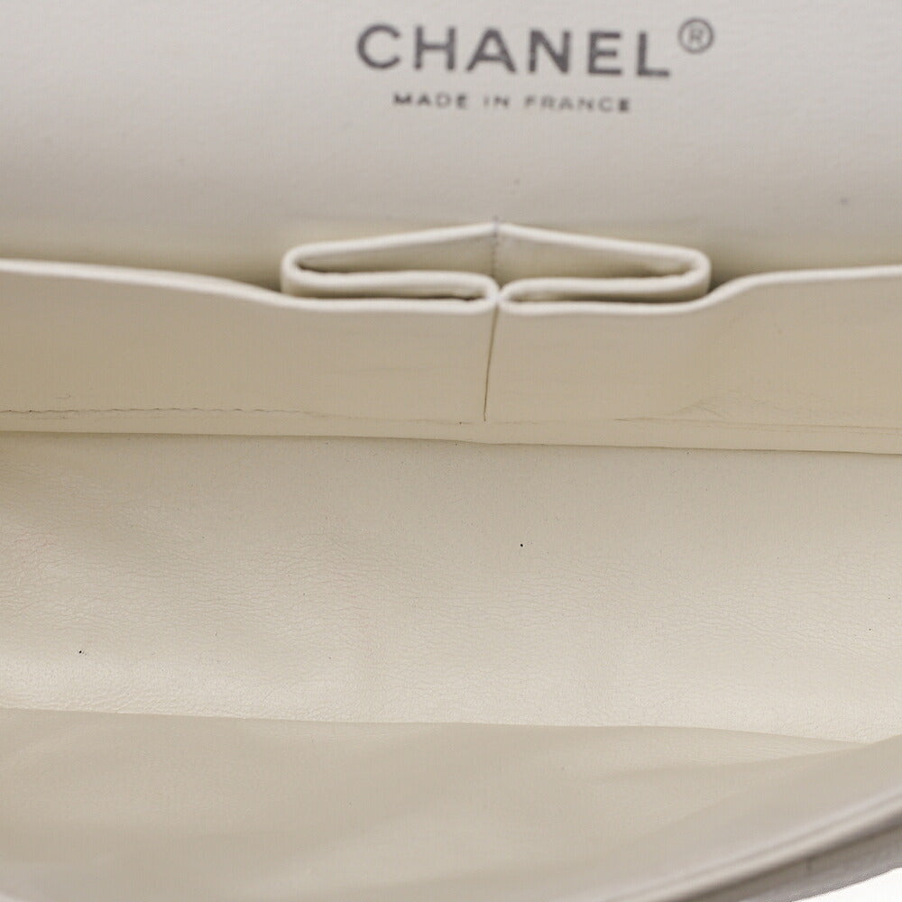 CHANEL Caviar Skin Matelasse 25cm Double Flap Chain Shoulder Bag White Silver-Tone Hardware, Pre-Owned