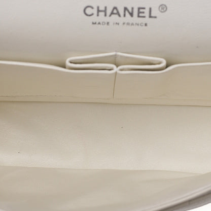 CHANEL Caviar Skin Matelasse 25cm Double Flap Chain Shoulder Bag White Silver-Tone Hardware, Pre-Owned