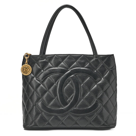 CHANEL Chanel Matelasse Reissue Tote Caviar Skin Black Gold-Tone Hardware, Pre-Owned