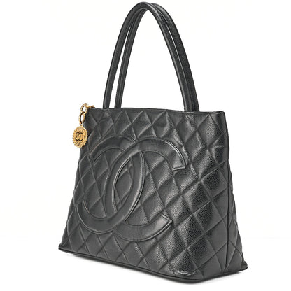 CHANEL Chanel Matelasse Reissue Tote Caviar Skin Black Gold-Tone Hardware, Pre-Owned