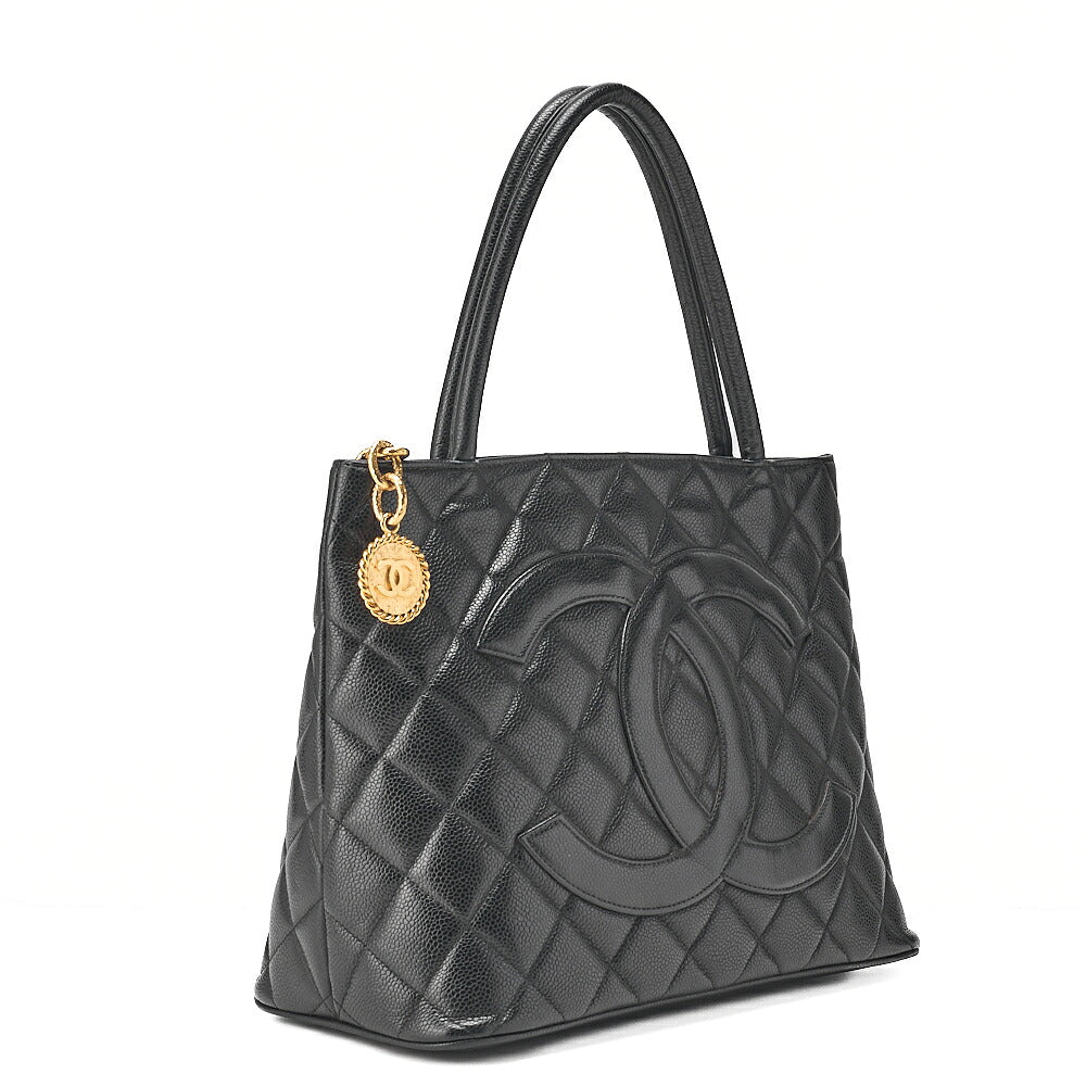 CHANEL Chanel Matelasse Reissue Tote Caviar Skin Black Gold-Tone Hardware, Pre-Owned