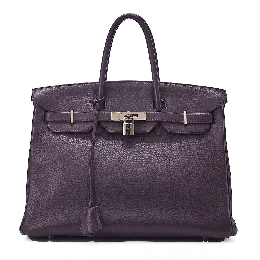 HERMES Herm?s Birkin 35 Handbag Taurillon Clemence Cassis Purple Silver-Tone Hardware, Pre-Owned