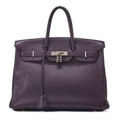 HERMES Herm?s Birkin 35 Handbag Taurillon Clemence Cassis Purple Silver-Tone Hardware, Pre-Owned