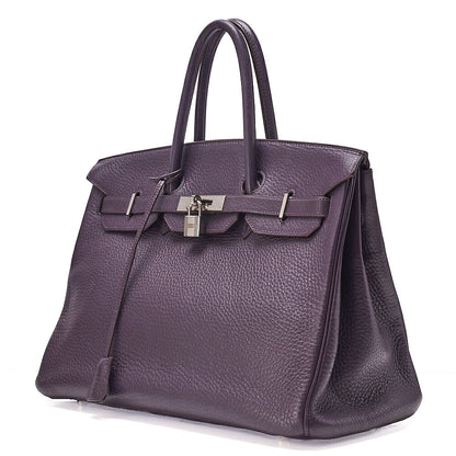 HERMES Herm?s Birkin 35 Handbag Taurillon Clemence Cassis Purple Silver-Tone Hardware, Pre-Owned