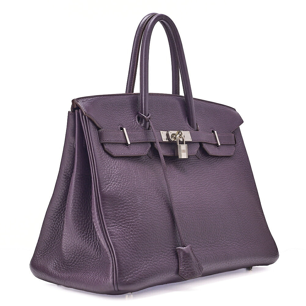 HERMES Herm?s Birkin 35 Handbag Taurillon Clemence Cassis Purple Silver-Tone Hardware, Pre-Owned