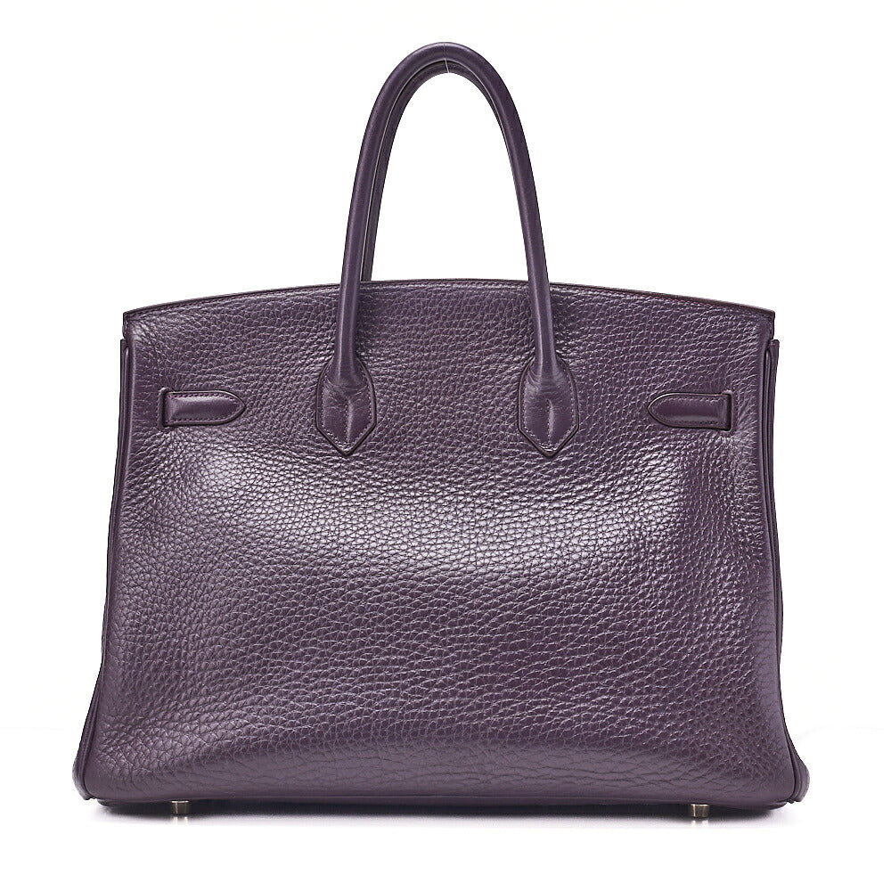 HERMES Herm?s Birkin 35 Handbag Taurillon Clemence Cassis Purple Silver-Tone Hardware, Pre-Owned