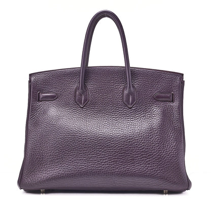 HERMES Herm?s Birkin 35 Handbag Taurillon Clemence Cassis Purple Silver-Tone Hardware, Pre-Owned