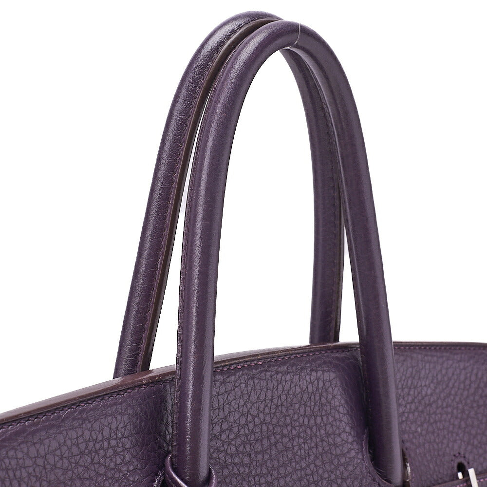 HERMES Herm?s Birkin 35 Handbag Taurillon Clemence Cassis Purple Silver-Tone Hardware, Pre-Owned