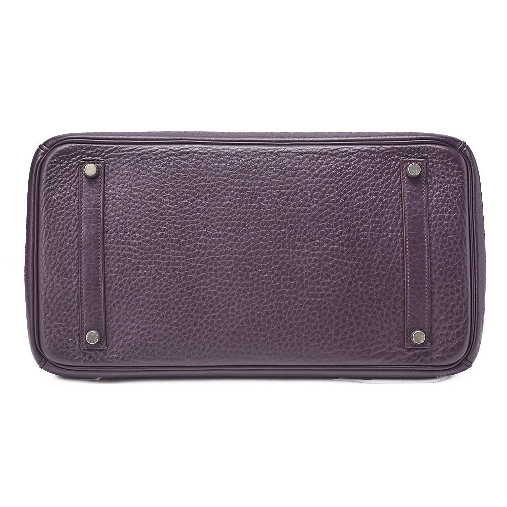 HERMES Herm?s Birkin 35 Handbag Taurillon Clemence Cassis Purple Silver-Tone Hardware, Pre-Owned