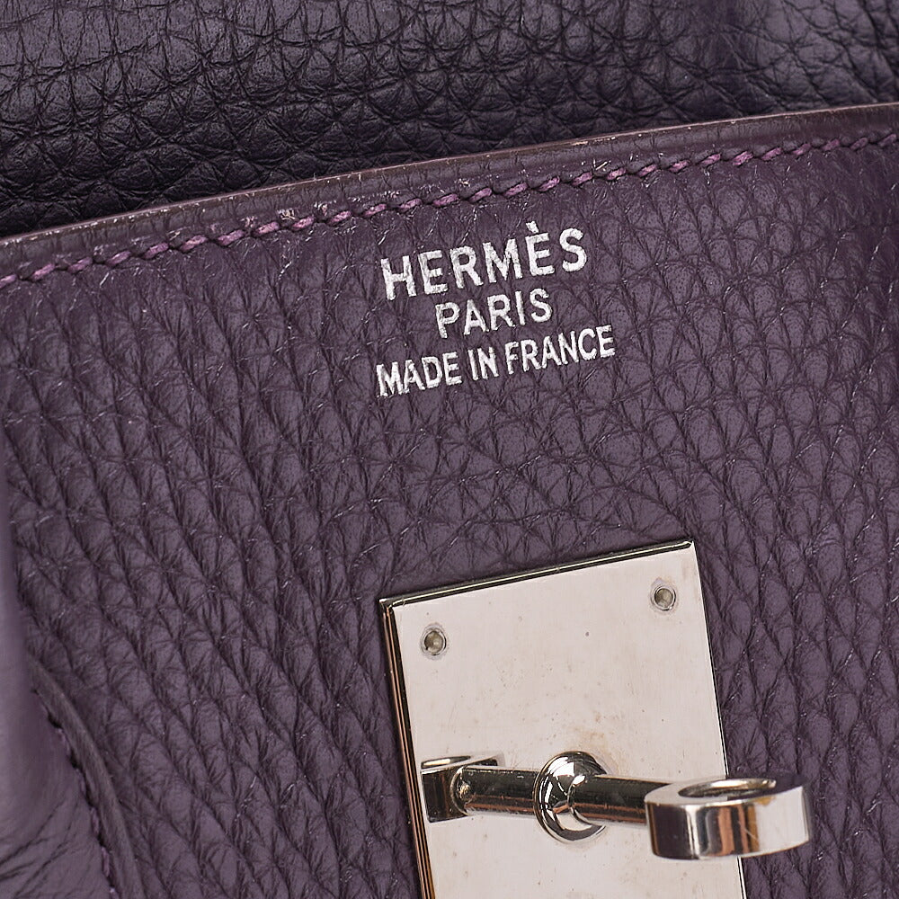 HERMES Herm?s Birkin 35 Handbag Taurillon Clemence Cassis Purple Silver-Tone Hardware, Pre-Owned