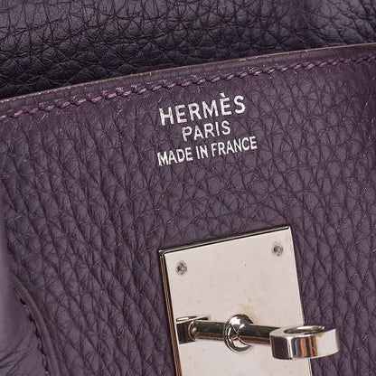 HERMES Herm?s Birkin 35 Handbag Taurillon Clemence Cassis Purple Silver-Tone Hardware, Pre-Owned