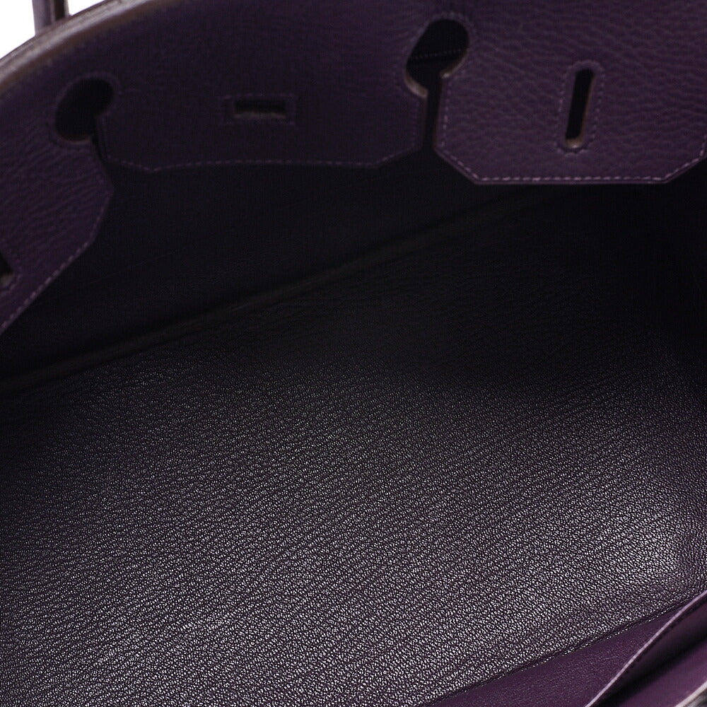 HERMES Herm?s Birkin 35 Handbag Taurillon Clemence Cassis Purple Silver-Tone Hardware, Pre-Owned