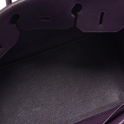 HERMES Herm?s Birkin 35 Handbag Taurillon Clemence Cassis Purple Silver-Tone Hardware, Pre-Owned