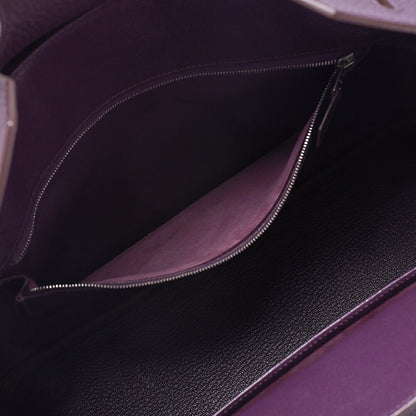 HERMES Herm?s Birkin 35 Handbag Taurillon Clemence Cassis Purple Silver-Tone Hardware, Pre-Owned