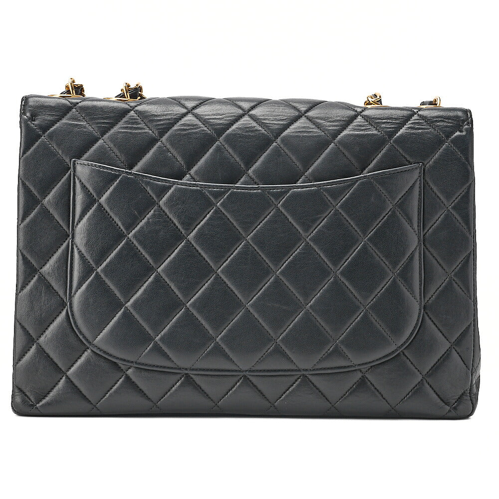 CHANEL Deka Matelasse 30 Chain Shoulder Bag Single Flap Lambskin Black Gold-Tone Hardware, Pre-Owned