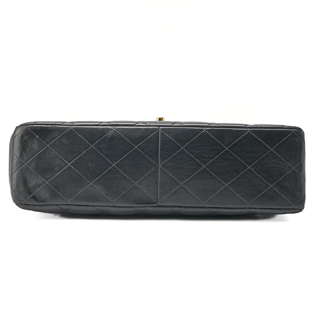 CHANEL Deka Matelasse 30 Chain Shoulder Bag Single Flap Lambskin Black Gold-Tone Hardware, Pre-Owned